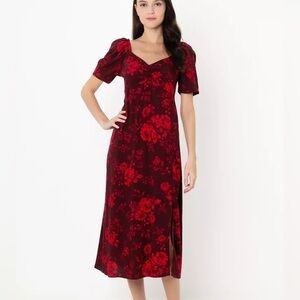 gap factory red dress Gap Factory Women's Linen-Blend V-Neck Midi Dress Red Dot Size XL